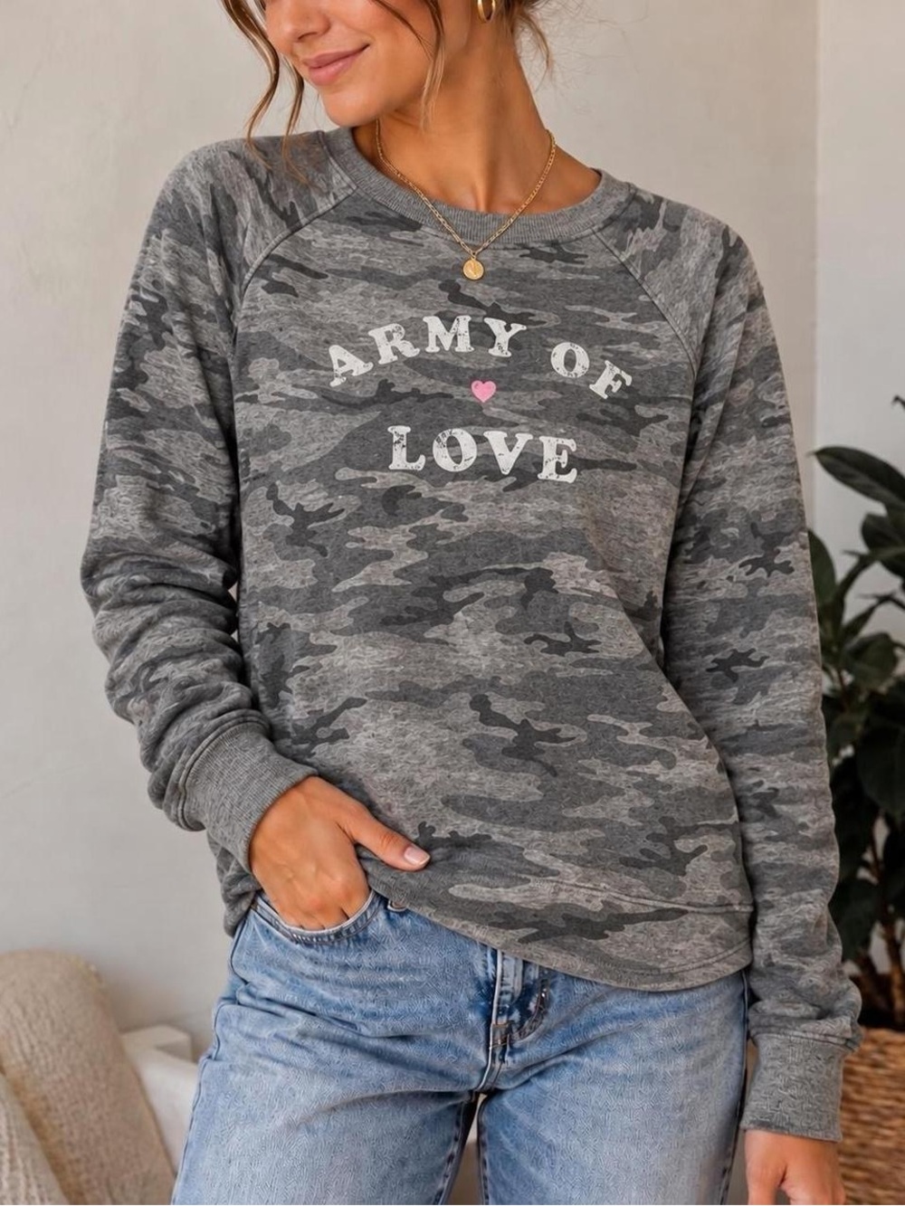 Grayson Threads Army of Love Camo Long Sleeve Top Size Small